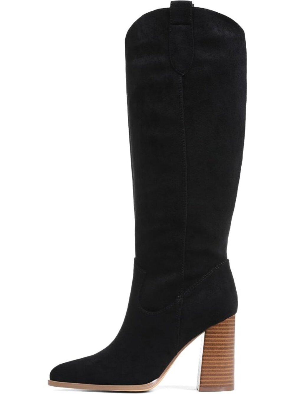 Women's Black Suede Boots 3.7-inch Chunky Heel Suede Boots Pointed Toe Zip Boots